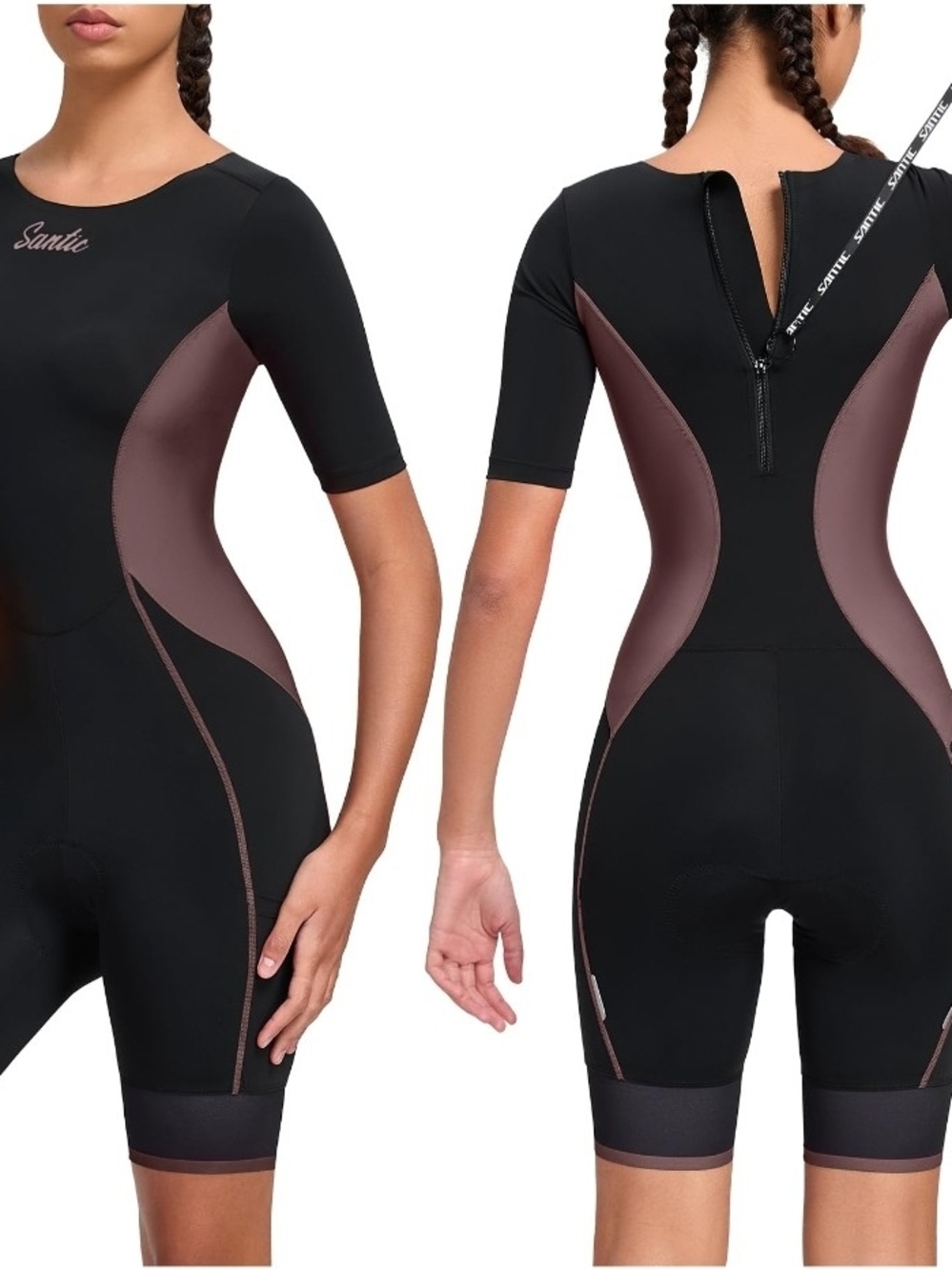 Santic Triathlon Suit for Women Short Sleeve Padded Trisuit Quick-Dry for Swim